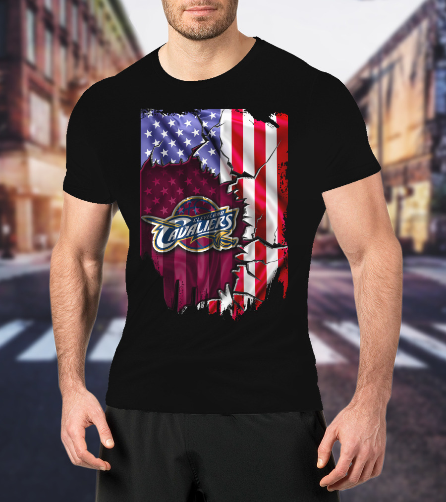Cleveland Cavaliers USA Flag Ripped Effect T-Shirt
