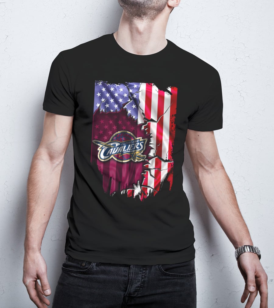 Cleveland Cavaliers USA Flag Ripped Effect T-Shirt