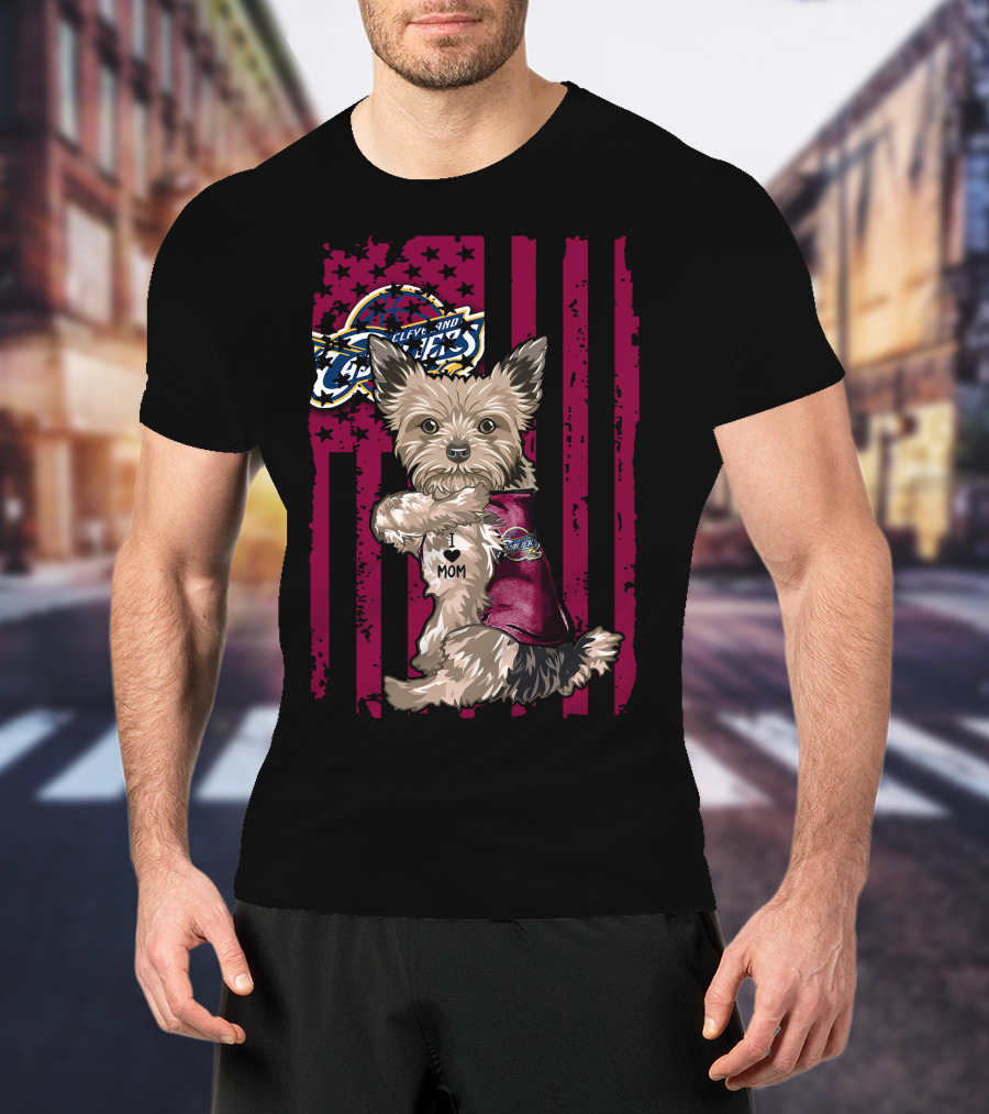 Yorkshire Terrier I Love Mom Cleveland Cavaliers Fan Flag T-Shirt