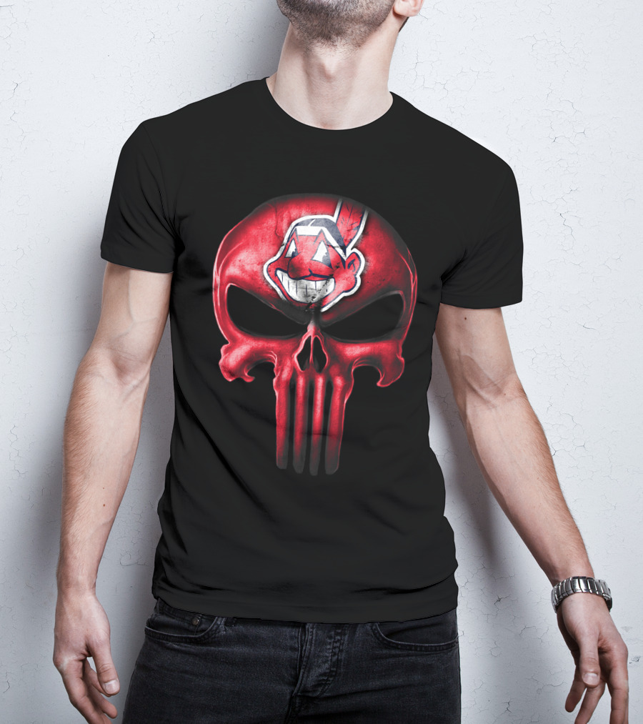 Punisher Skull With Chief Wahoo Cleveland Indians T-Shirt