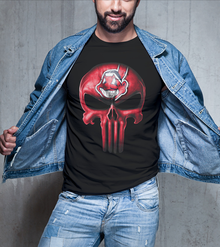 Punisher Skull With Chief Wahoo Cleveland Indians T-Shirt