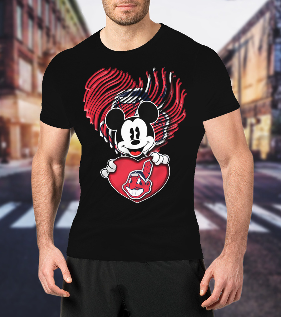 Mick Cleveland Indians Heart Logo Fusion T-Shirt