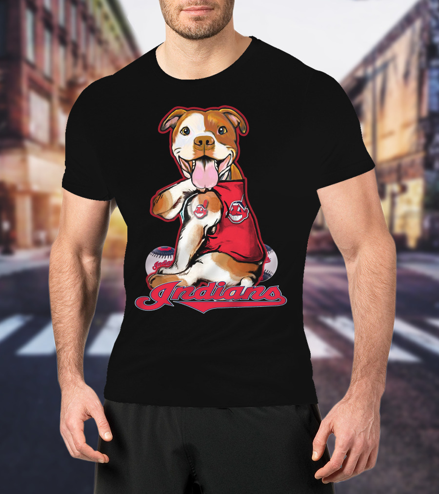 Pittbull Mascot With Cleveland Indians Baseball T-Shirt