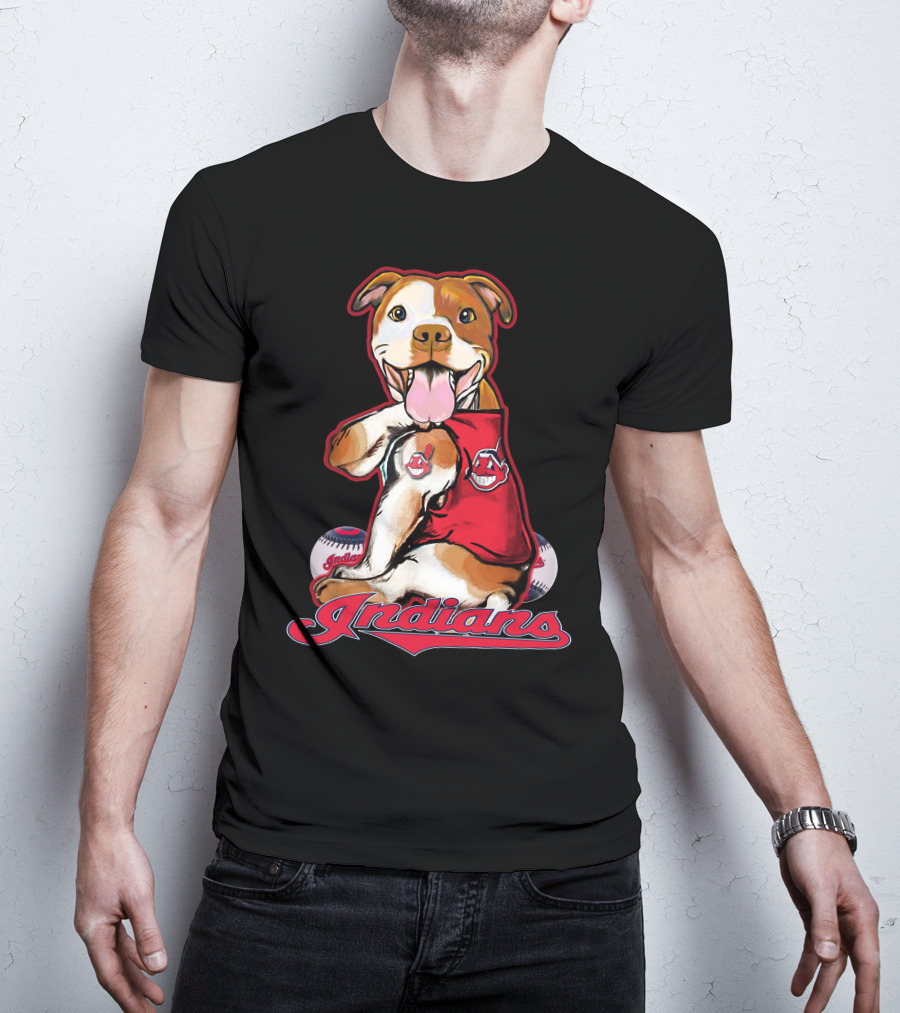 Pittbull Mascot With Cleveland Indians Baseball T-Shirt