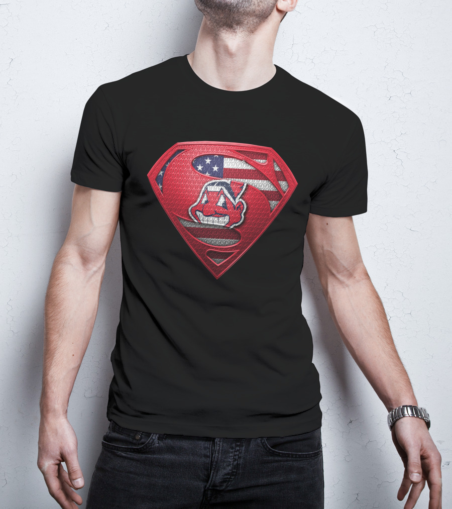 Cleveland Indians Superman Logo With American Flag T-Shirt