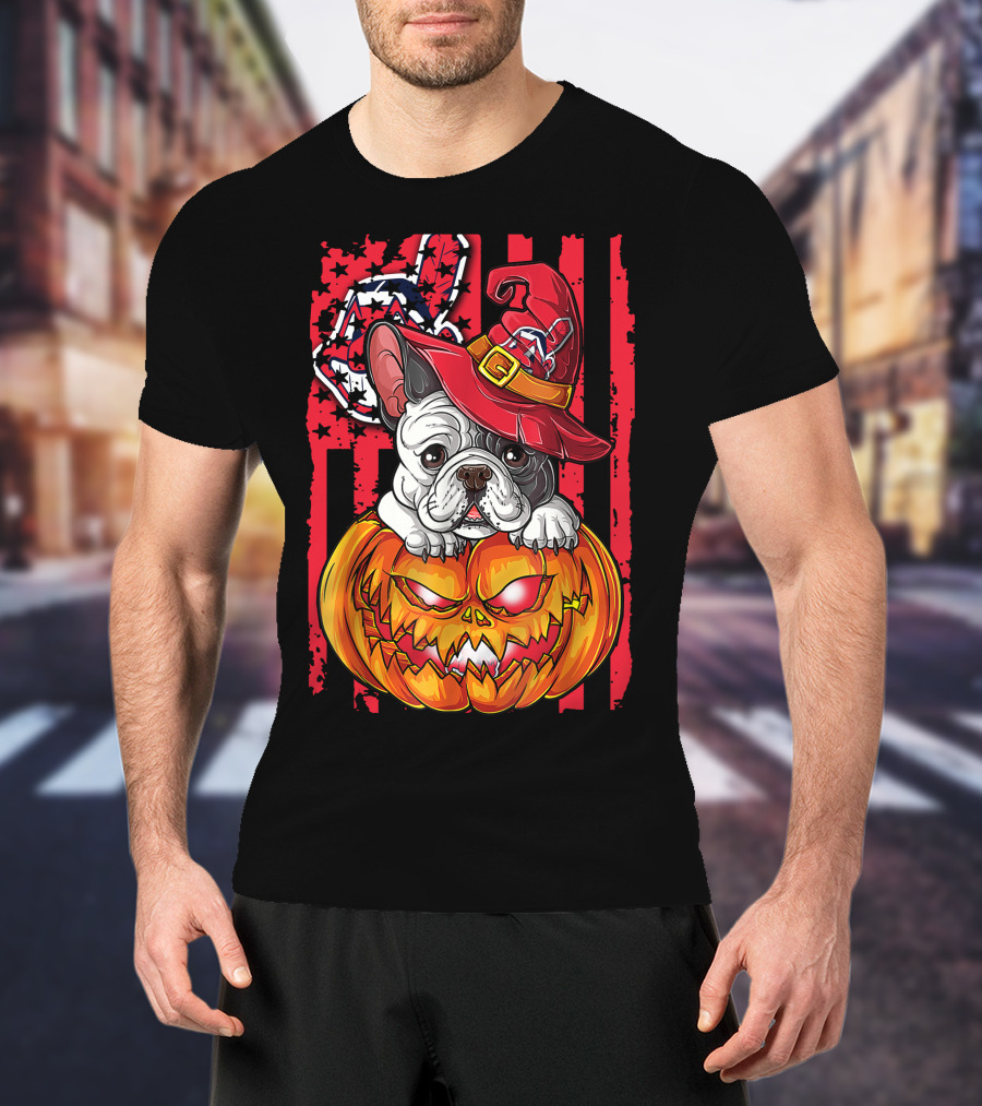 Hlw Bulldog Cleveland Indians Halloween Pumpkin Wizard Hat T-Shirt