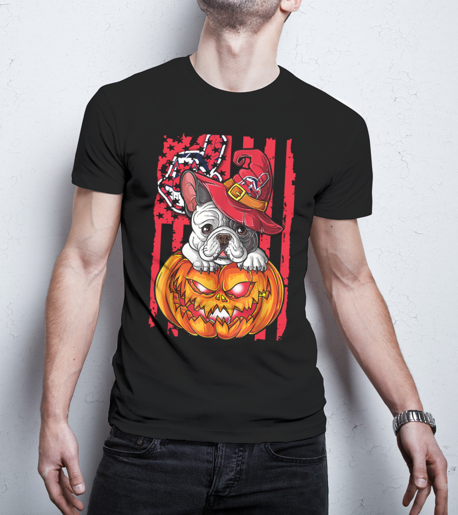 Hlw Bulldog Cleveland Indians Halloween Pumpkin Wizard Hat T-Shirt