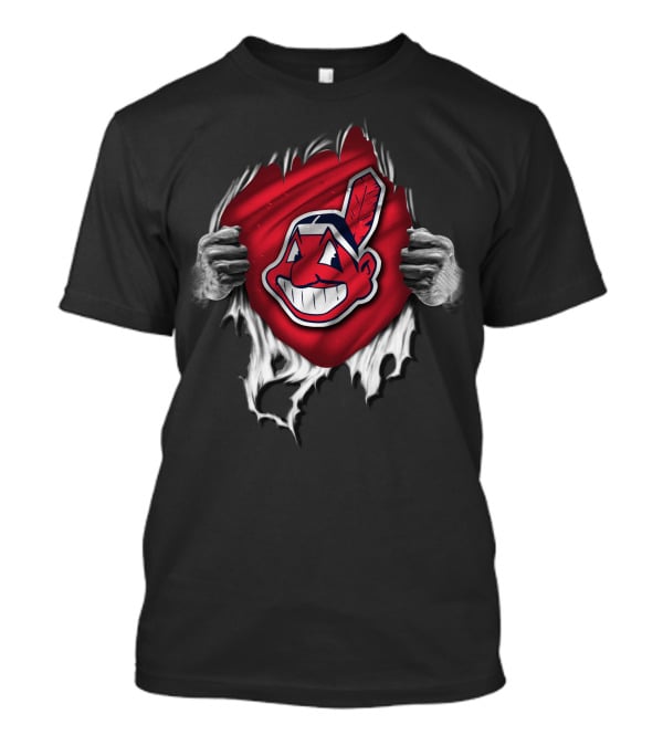 Torn Cleveland Indians Logo With Ripped Red Background And Hands T-Shirt