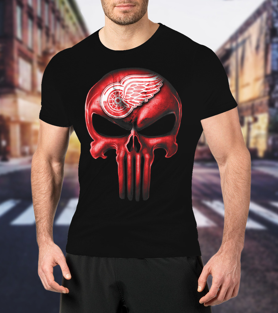 Detroit Red Wings Skull Punisher Crossover T-Shirt