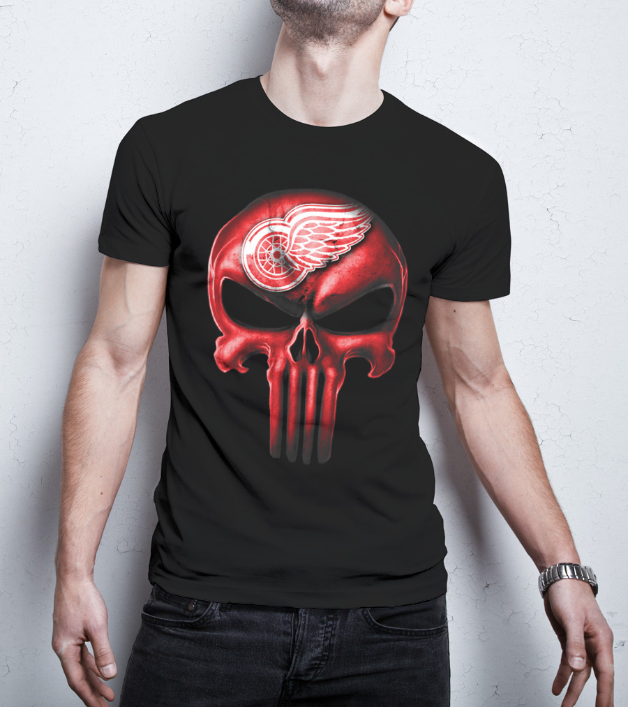 Detroit Red Wings Skull Punisher Crossover T-Shirt