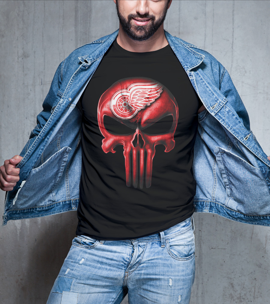 Detroit Red Wings Skull Punisher Crossover T-Shirt