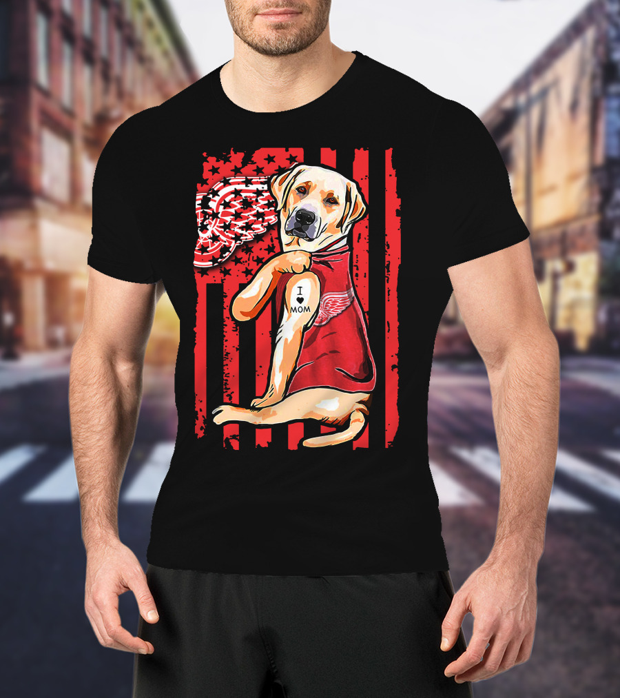 Labrador Retriever I Love Mom Detroit Red Wings Fan T-Shirt