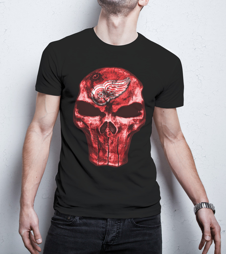 Skull Detroit Red Wings Grunge Style Emblem T-Shirt