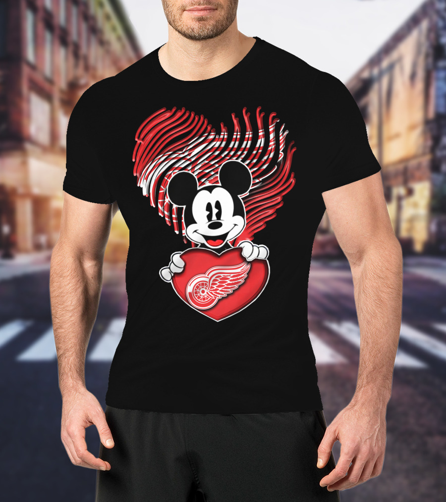 Mick Heart Holding Detroit Red Wings Fingerprint T-Shirt