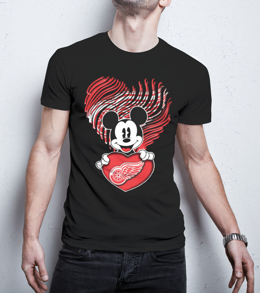 Mick Heart Holding Detroit Red Wings Fingerprint T-Shirt