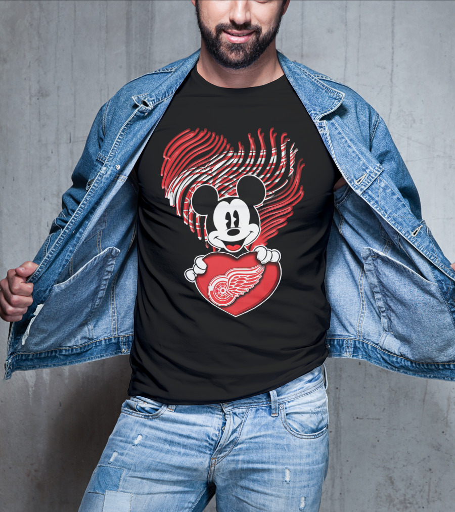 Mick Heart Holding Detroit Red Wings Fingerprint T-Shirt