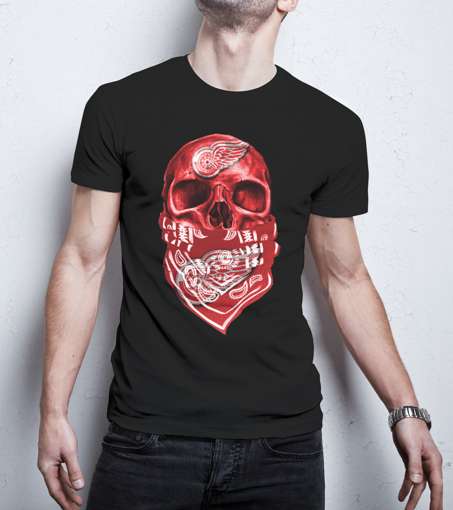 Skull With Detroit Red Wings Bandana T-Shirt