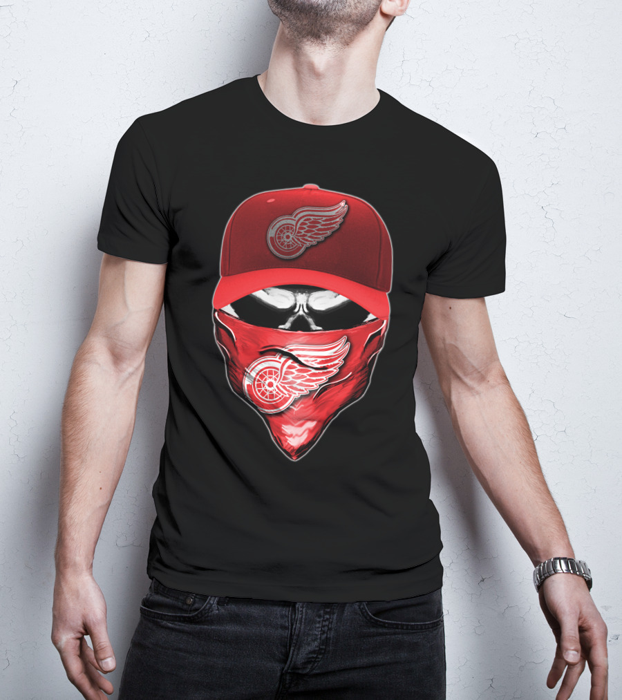 Skull Detroit Red Wings Bandana And Cap T-Shirt