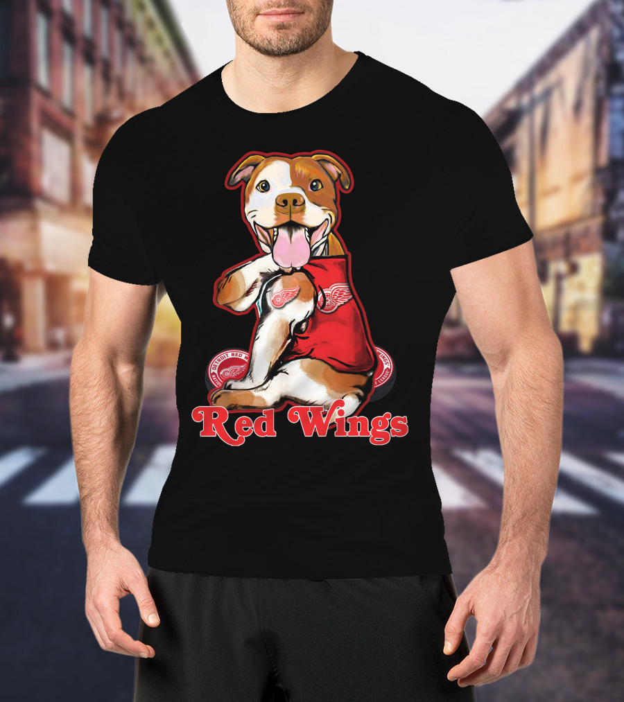 Pittbull Wearing Detroit Red Wings Gear Red Wings T-Shirt