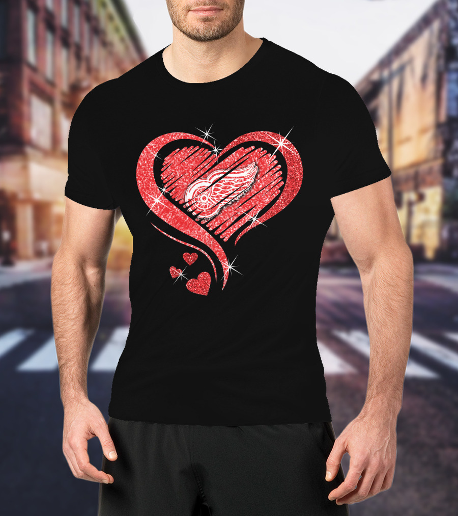Heart Diamond Glitter Detroit Red Wings T-Shirt