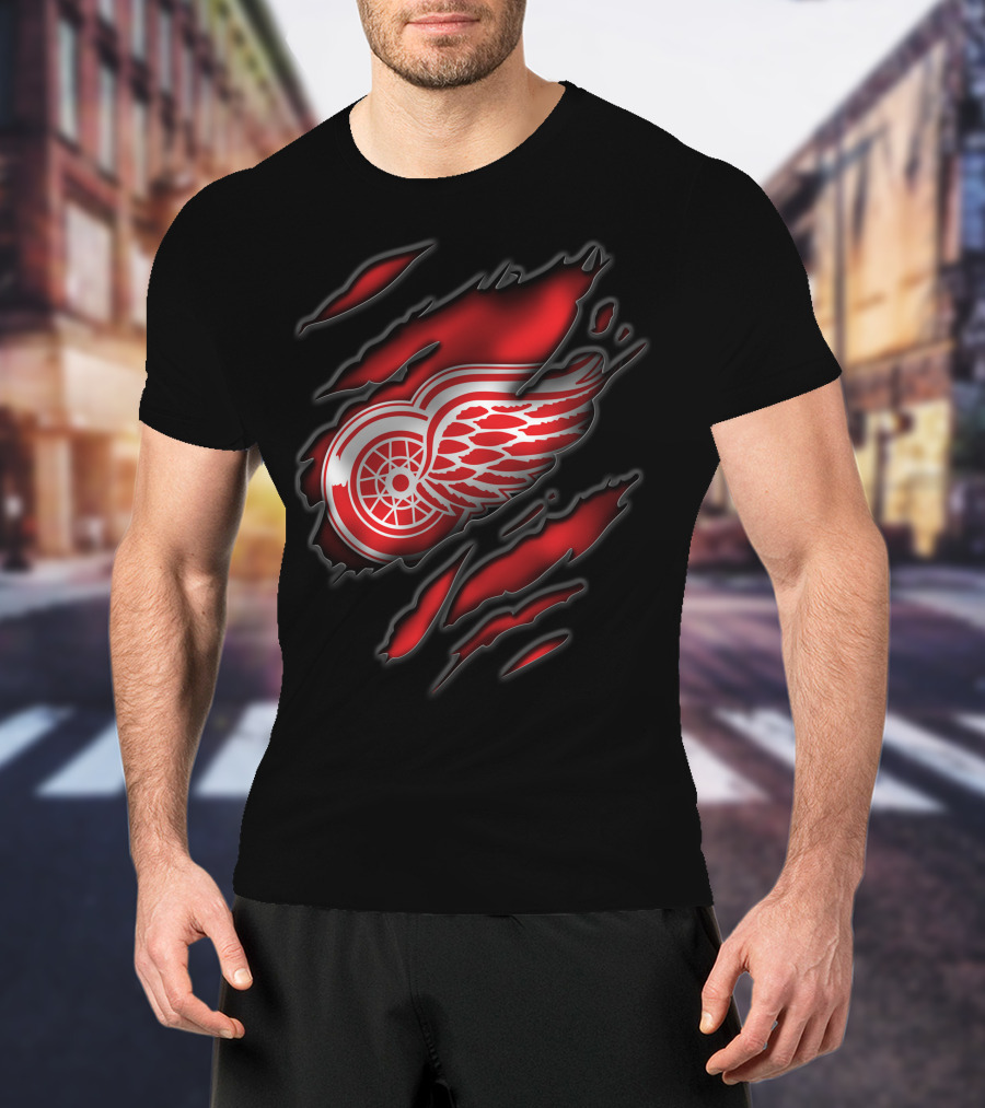 Torn Detroit Red Wings Logo Claw Marks T-Shirt