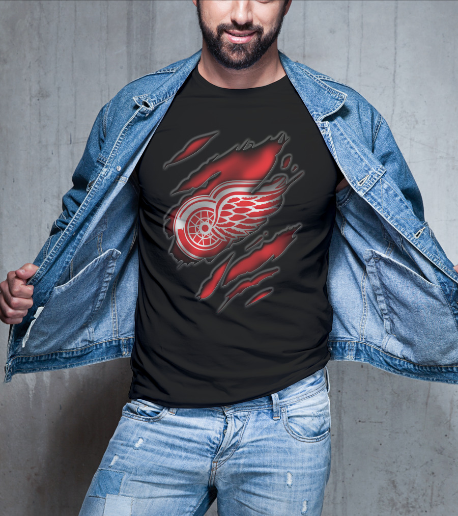 Torn Detroit Red Wings Logo Claw Marks T-Shirt