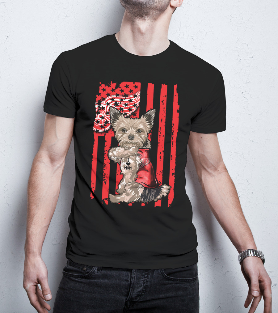 Yorkshire Terrier I Love Mom Detroit Red Wings T-Shirt