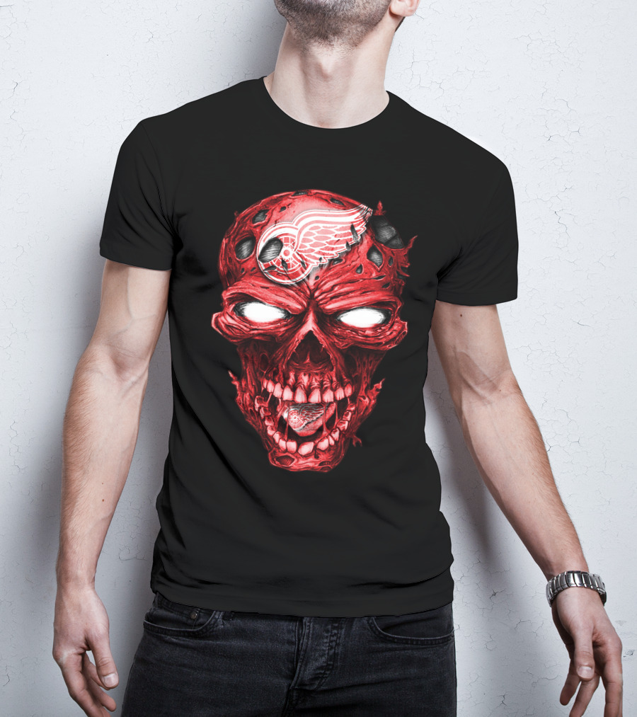 Detroit Red Wings Skull Helmet Hockey Emblem T-Shirt