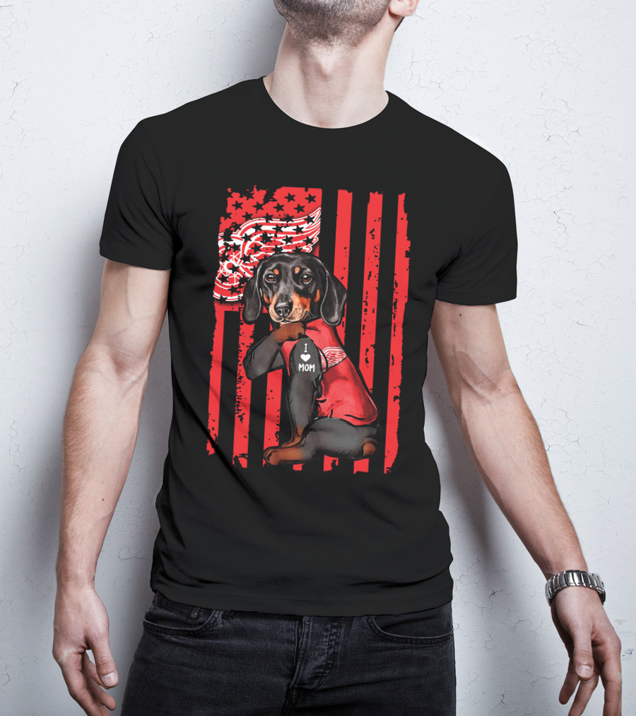 Dachshund I Love Mom Detroit Red Wings T-Shirt