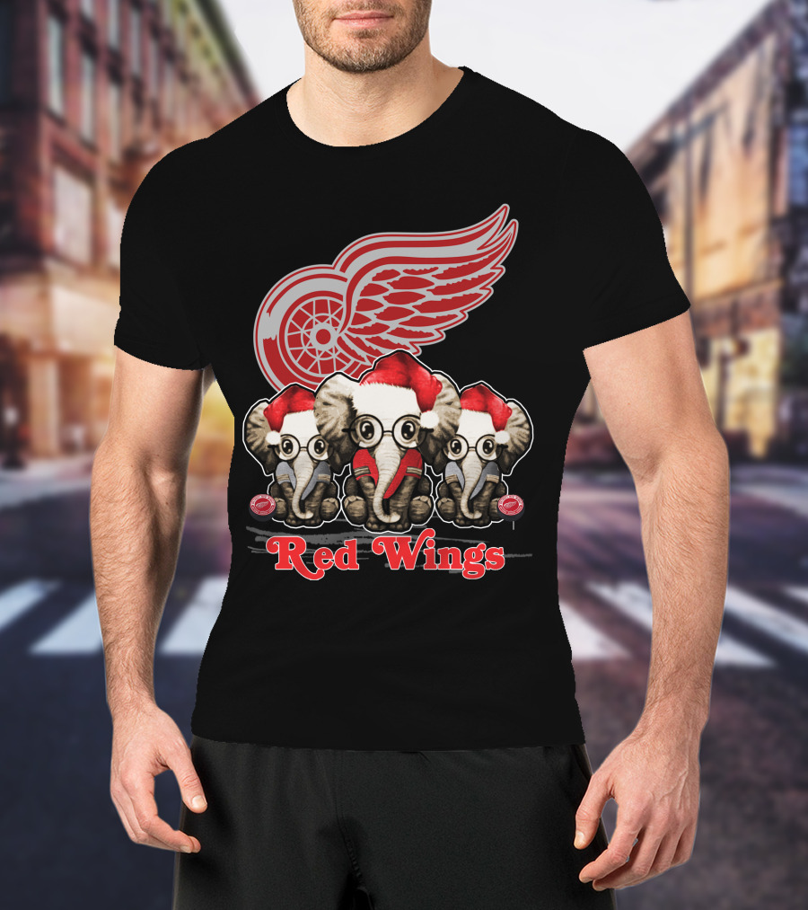 Red Wings Santa Elephants Christmas Detroit T-Shirt