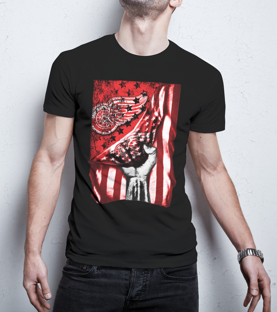 Detroit Red Wings American Flag Fist Star Graphics T-Shirt