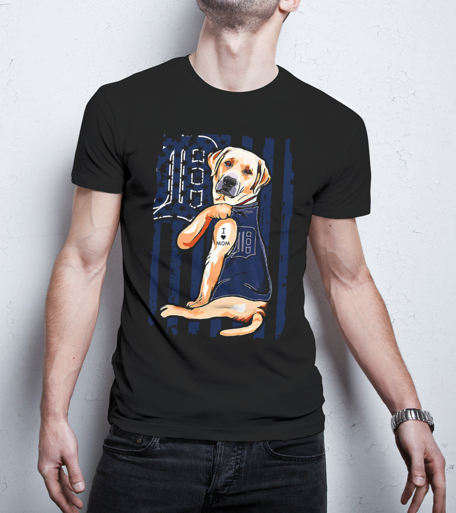 Labrador Retriever Detroit Tigers I Mom Tattoo Baseball Fan T-Shirt