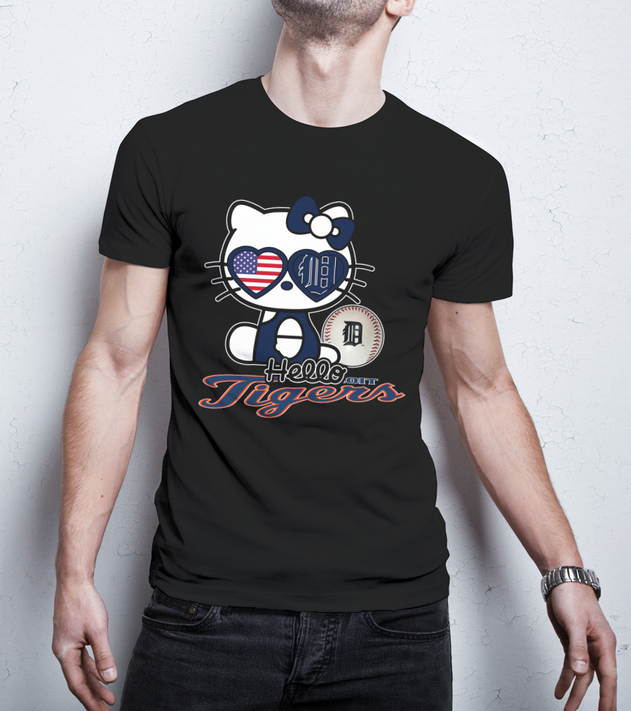 Hello Kitty Detroit Tigers American Flag Baseball T-Shirt