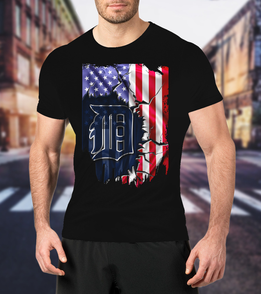 Detroit Tigers American Flag Rip T-Shirt