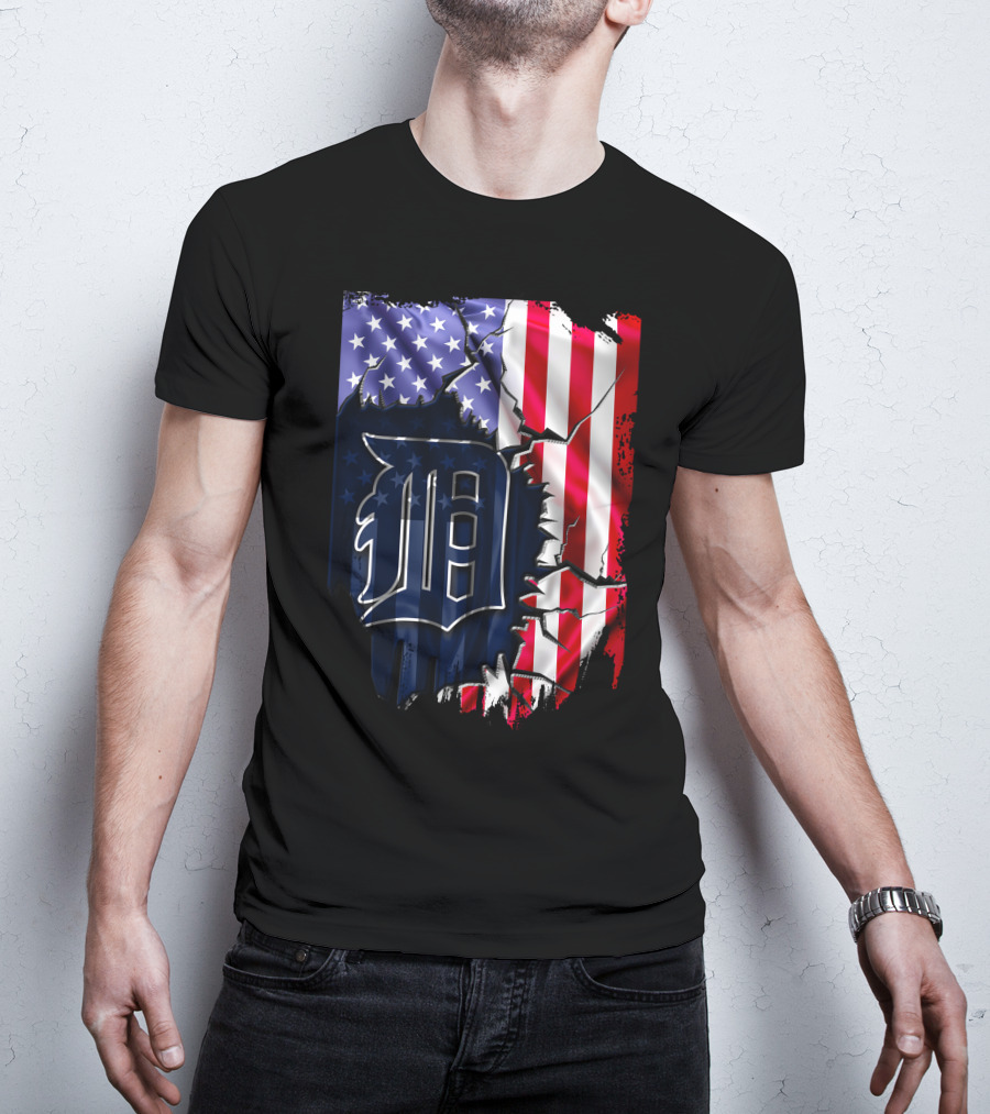 Detroit Tigers American Flag Rip T-Shirt