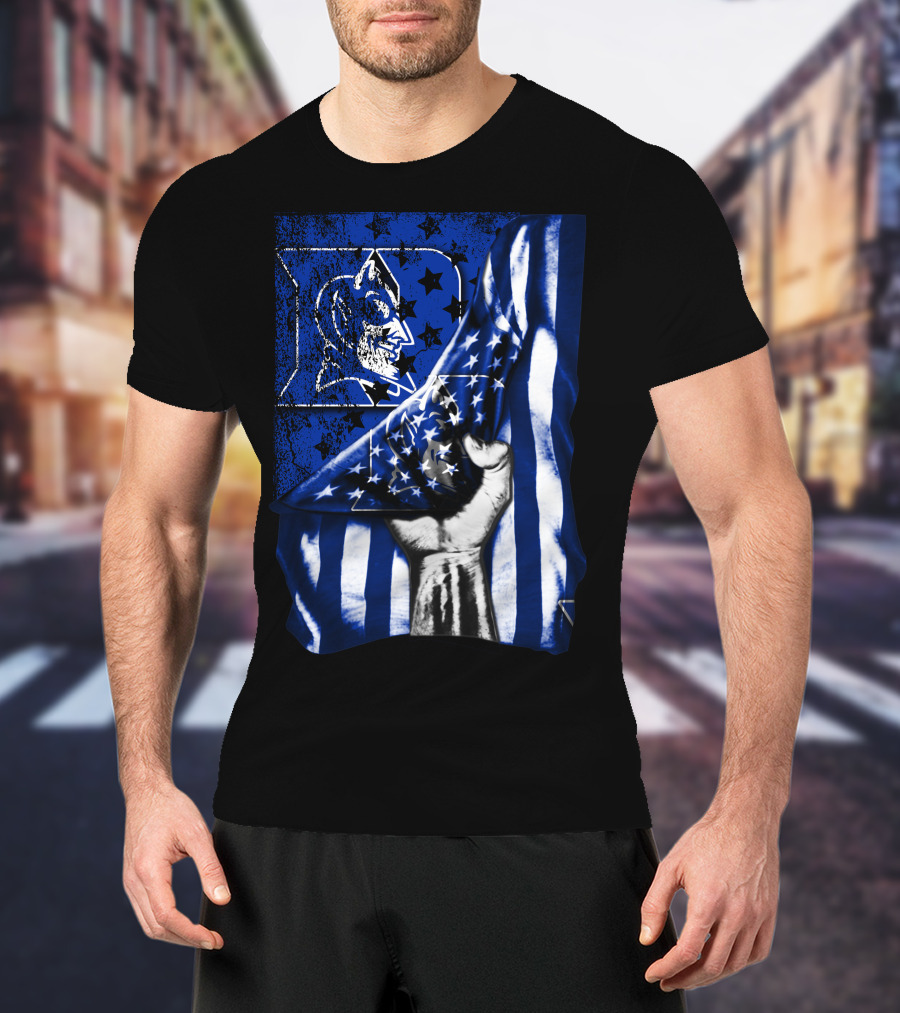 USA Flag With Duke Blue Devils Symbolic T-Shirt