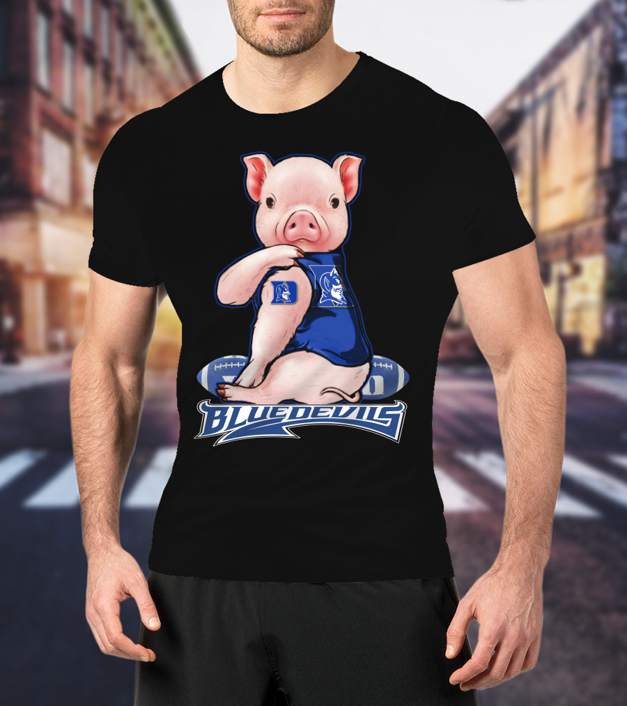 Pig Wearing Duke Blue Devils Jersey With Football Background T-Shirt