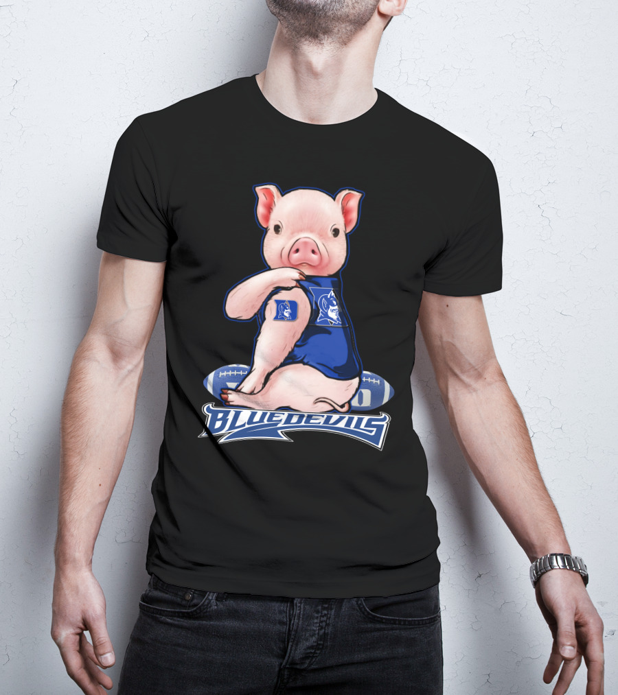 Pig Wearing Duke Blue Devils Jersey With Football Background T-Shirt