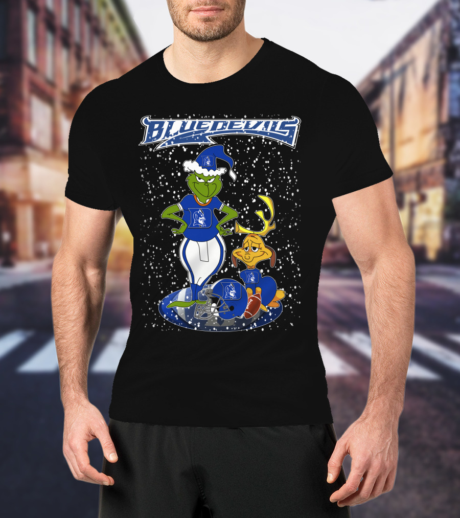 Grinchxmas Blue Devils Snowy Football Fan T-Shirt