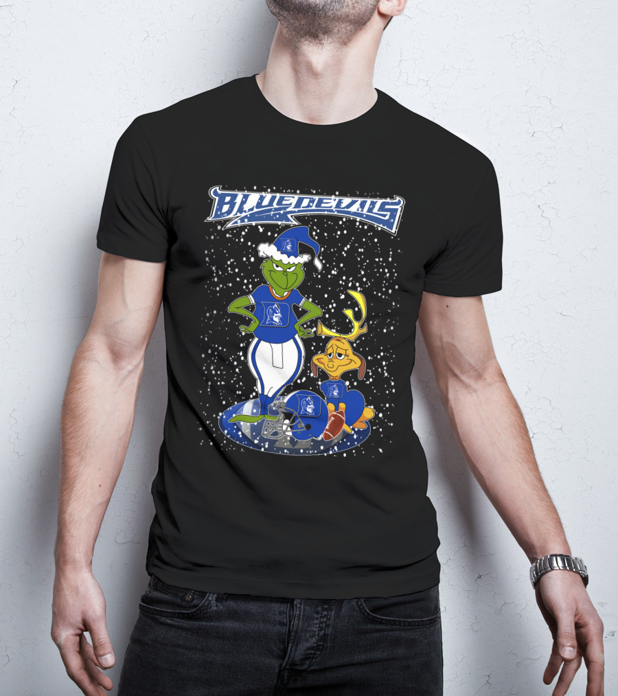 Grinchxmas Blue Devils Snowy Football Fan T-Shirt