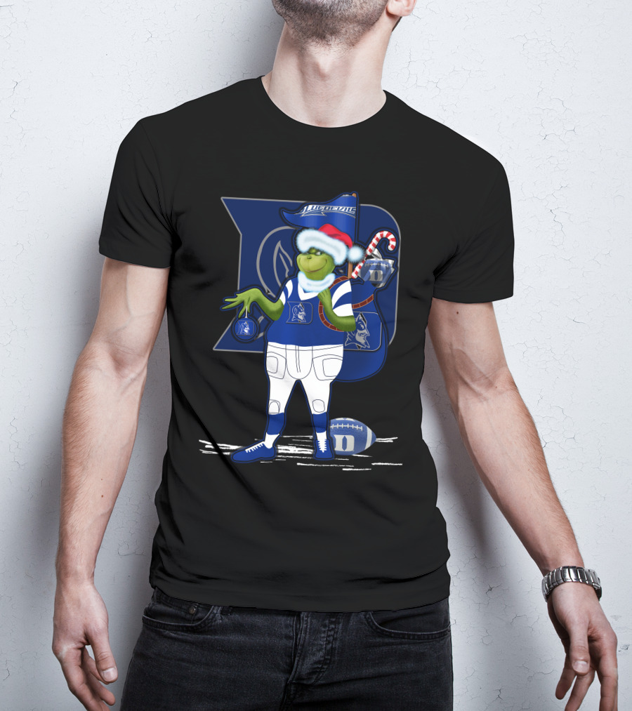Grinchxmas Duke Blue Devils Football Santa Claus Festive Crossover T-Shirt