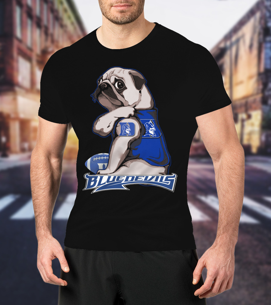 Pug Wearing Blue Devils Football Jersey T-Shirt
