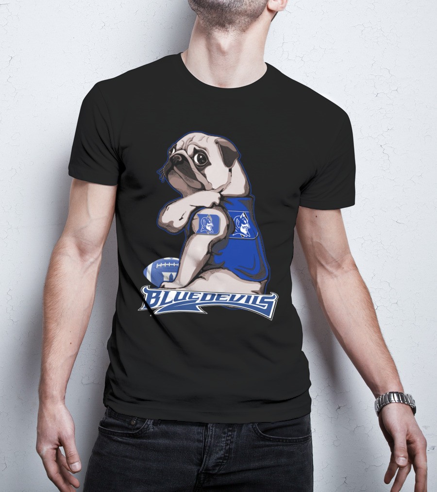 Pug Wearing Blue Devils Football Jersey T-Shirt