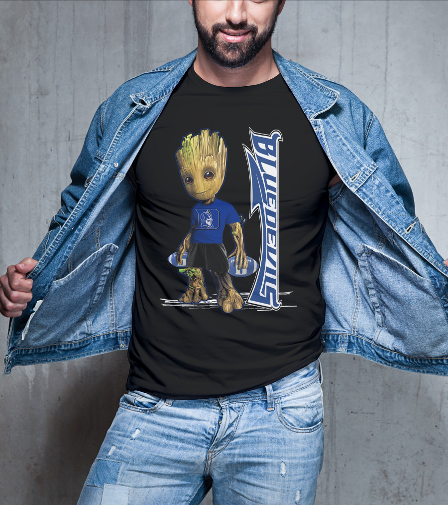Groot Wearing Duke Blue Devils Shirt With Blue Devils Logo And Football T-Shirt