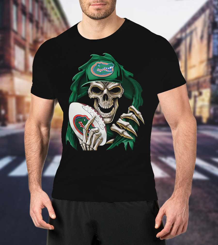 Skullbong Florida Gators Skeleton With Football And Logo T-Shirt