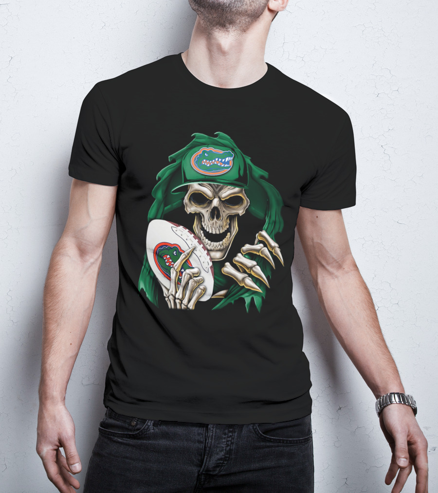 Skullbong Florida Gators Skeleton With Football And Logo T-Shirt