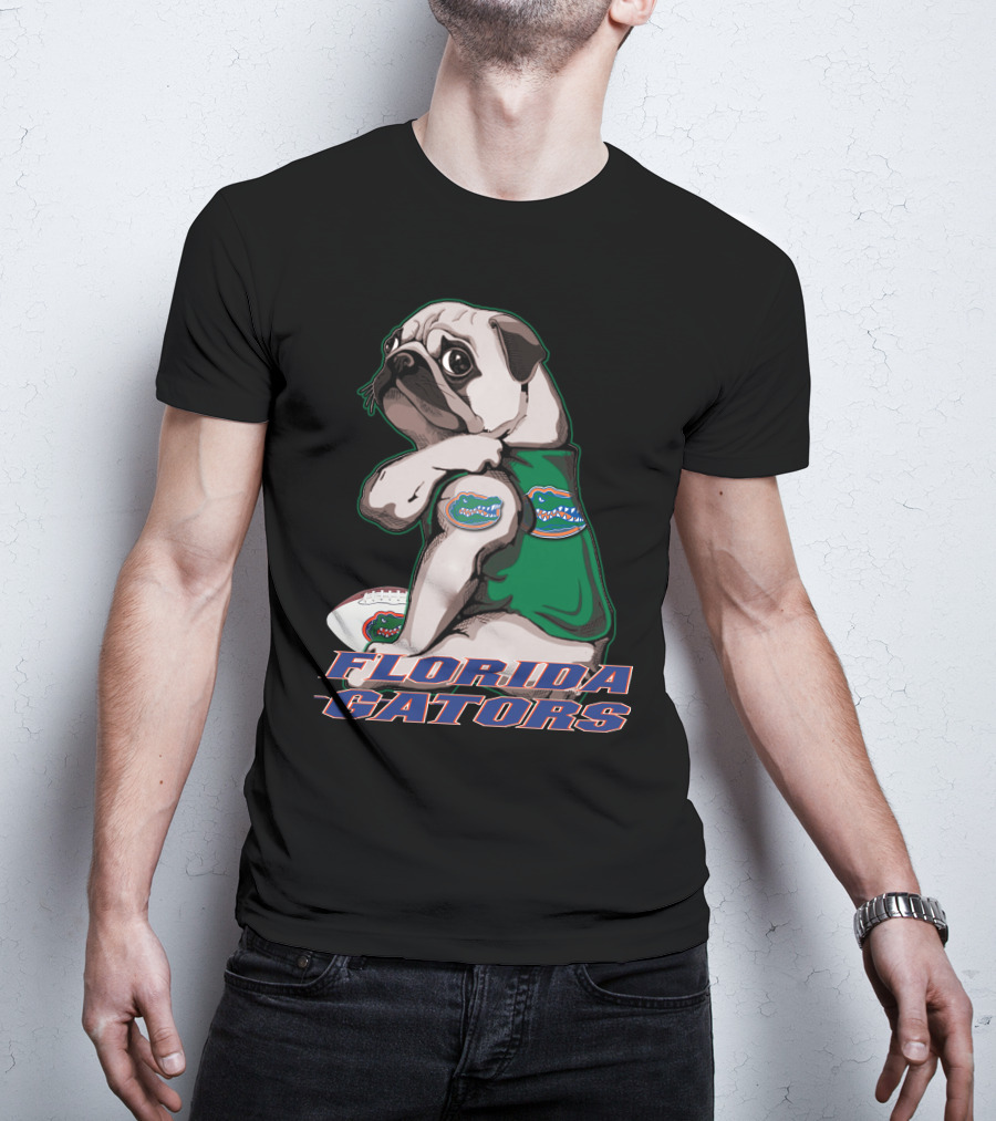 Pug Wearing Florida Gators Shirt With Football T-Shirt