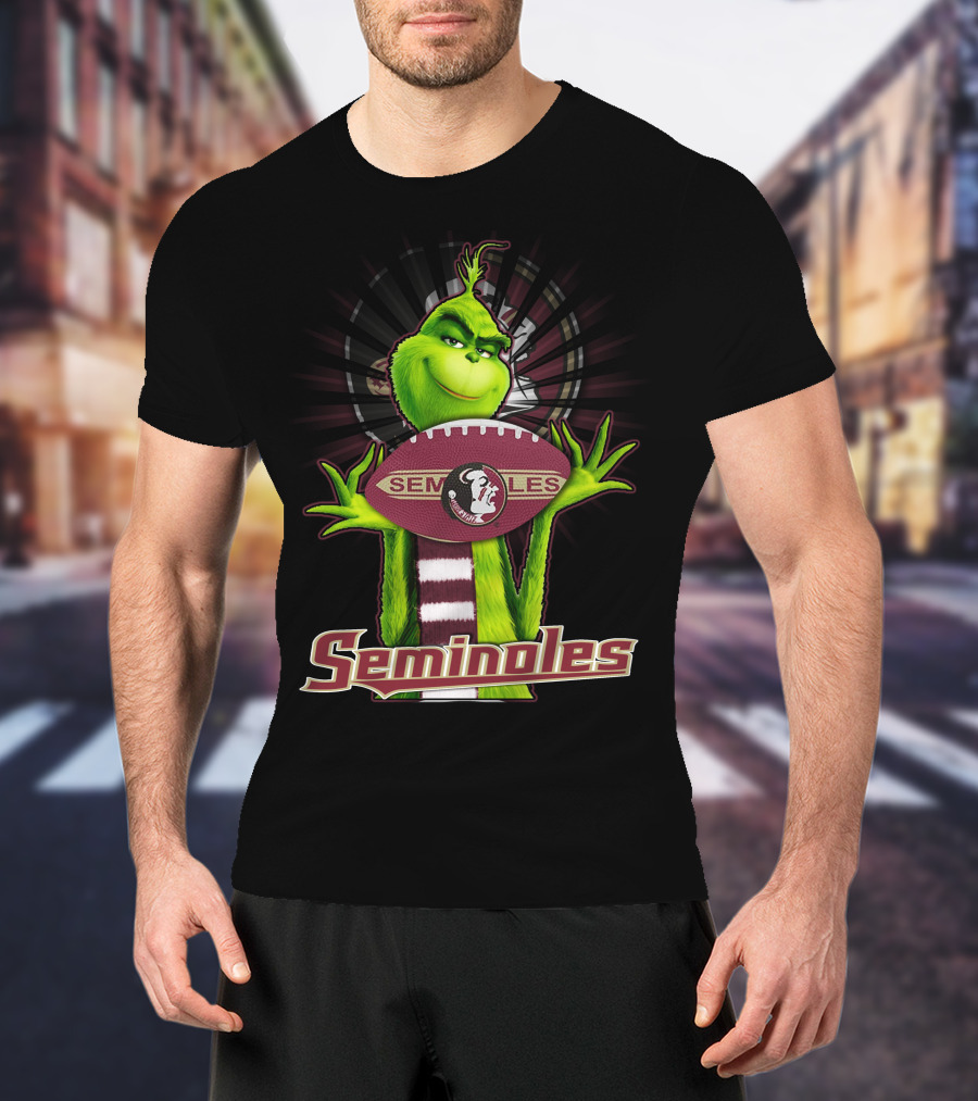 Grinch Holding Football Florida State Seminoles Fan T-Shirt