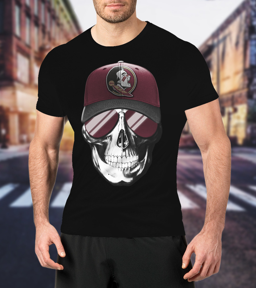 Skull Wearing Florida State Seminoles Cap With Sunglasses T-Shirt