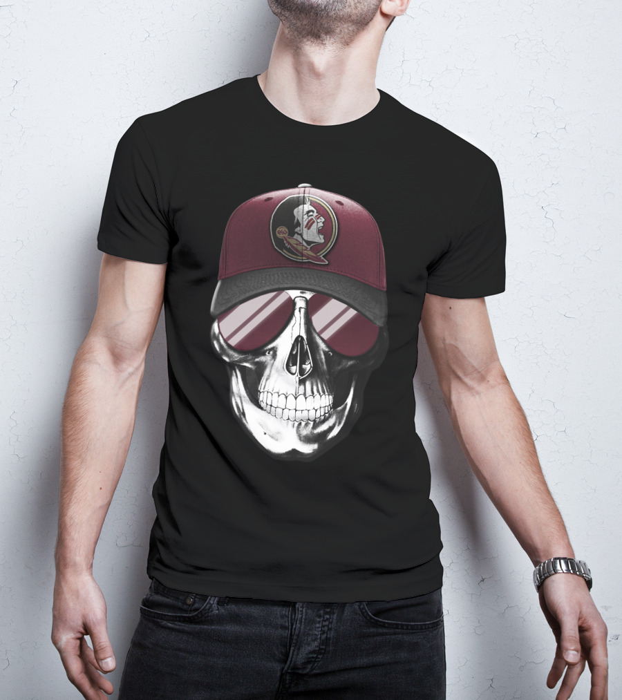 Skull Wearing Florida State Seminoles Cap With Sunglasses T-Shirt